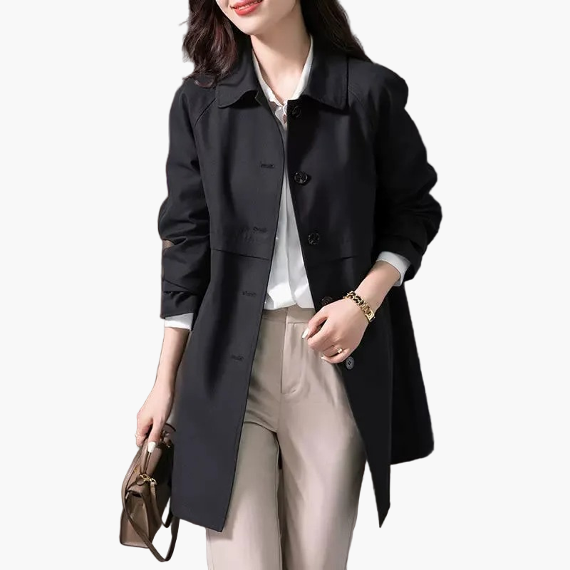 Dam Traditionell Kort Trenchcoat – Elegant Vår- och Höstjacka för Jobb och Fritid