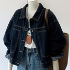 Dam jeansjacka, mörkblå med traditionell krage och fickor