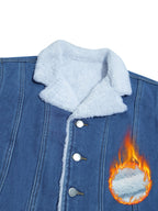 Blå jeansjacka med teddyfoder, kort modell för dam