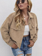 Dam Manchester Skjortjacka, Beige Ribbad Krage Framfickor