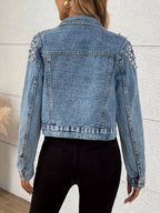 Dam jeansjacka med pärldekoration, ljusblå denim