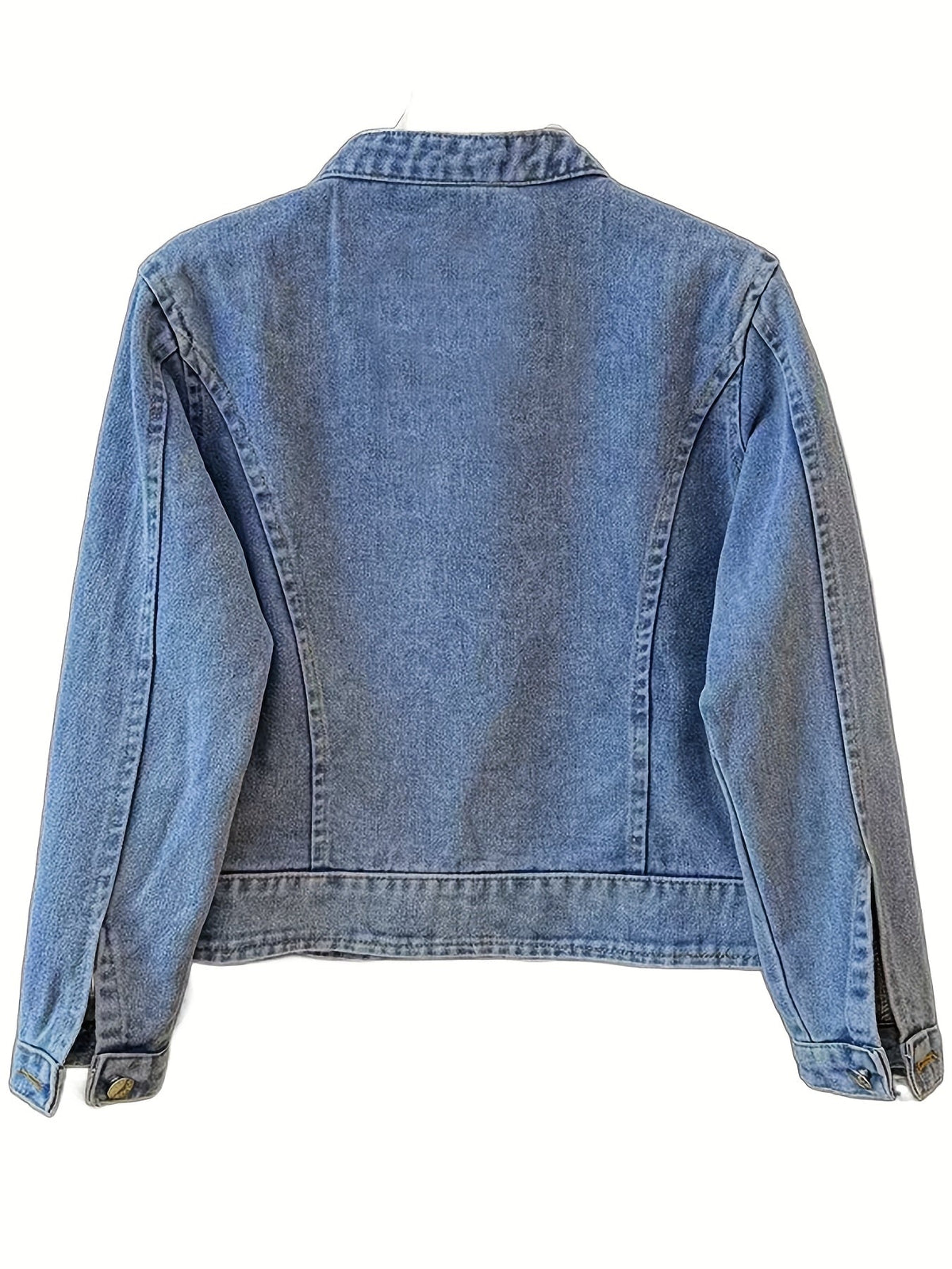 Jeansjacka med mandarinkrage och broderade fjärilar för dam