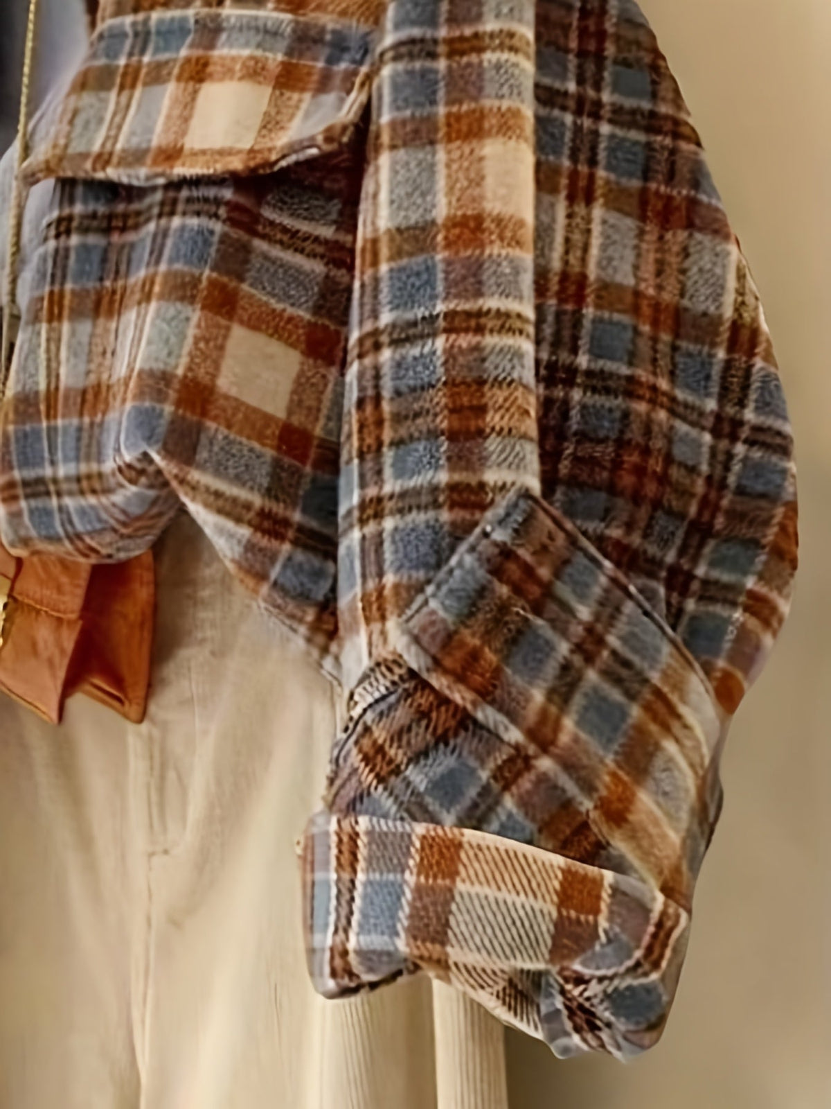 Rutig Overshirt i Mjukt Tyg med Bröstfickor, Flerfärgad