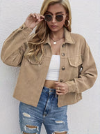 Dam Manchester Skjortjacka, Beige Ribbad Krage Framfickor