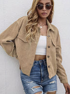 Dam Manchester Skjortjacka, Beige Ribbad Krage Framfickor