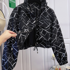 Damjacka kort modell med ståkrage och mönster, blixtlås, reglerbar midja