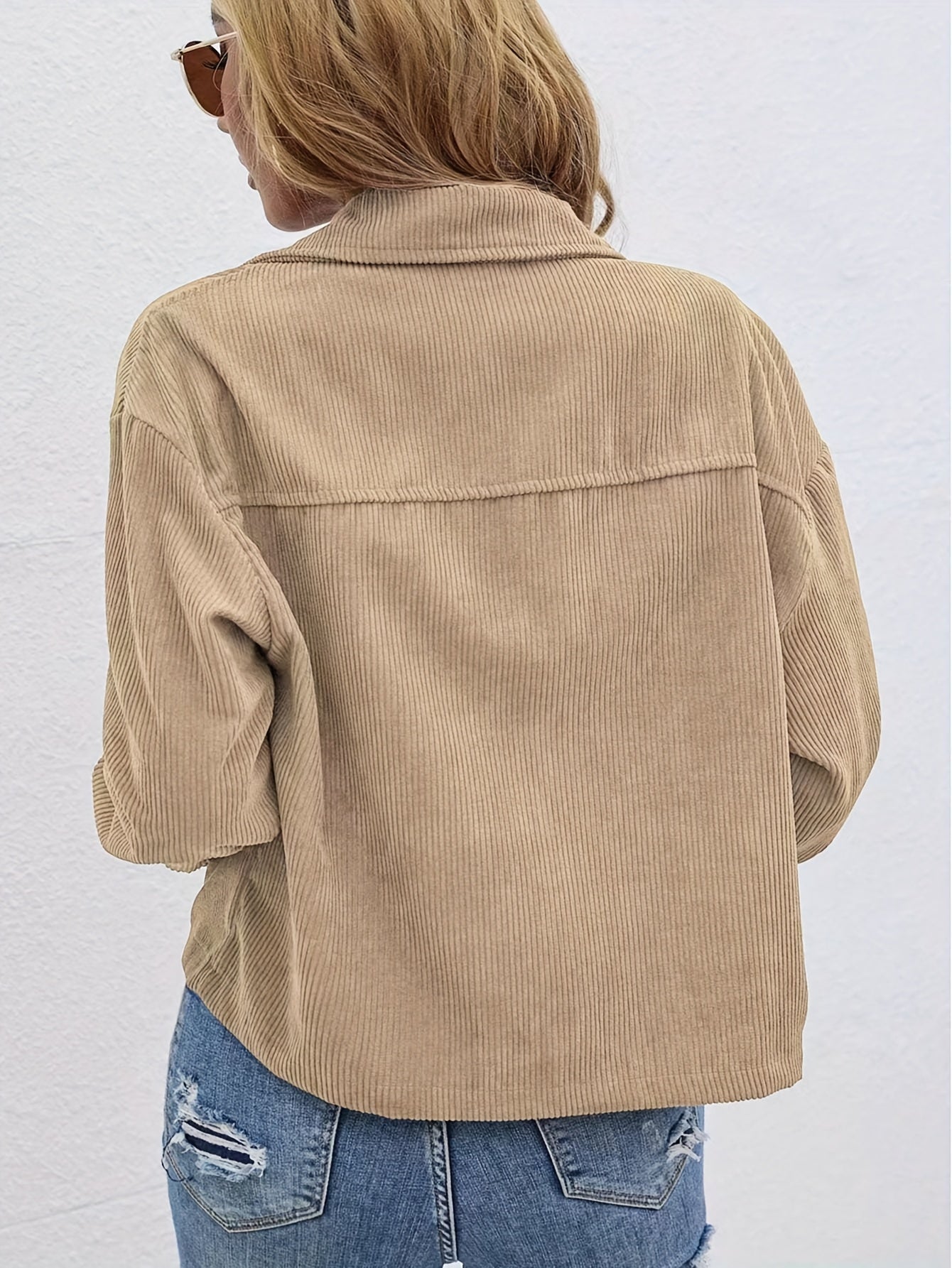 Dam Manchester Skjortjacka, Beige Ribbad Krage Framfickor