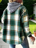 Rutig Overshirt med Luva i Grått och Grönt för Dam