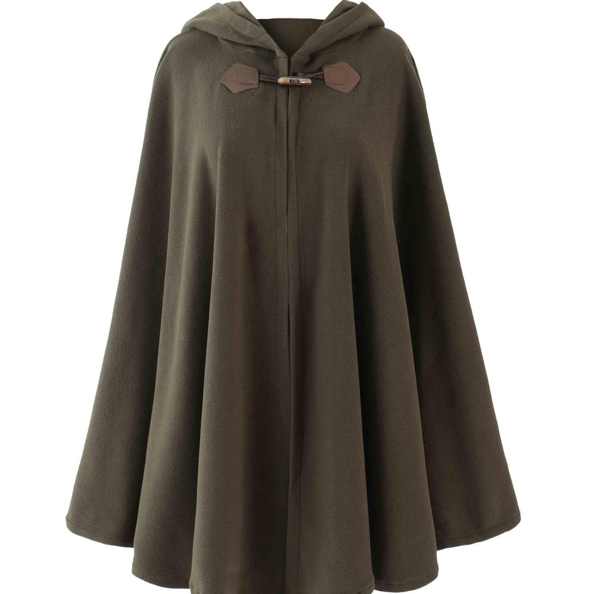 Fleeceponcho med luva och knäppning, enfärgad damponcho