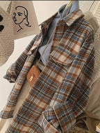 Rutig Overshirt i Mjukt Tyg med Bröstfickor, Flerfärgad